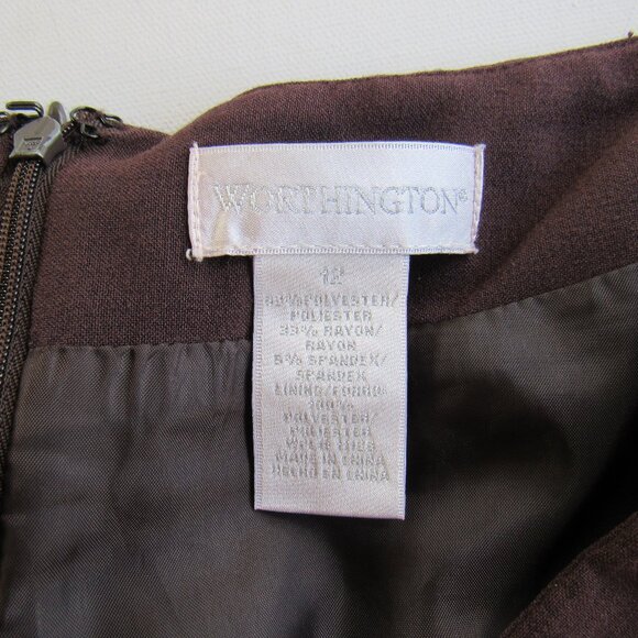 Vintage Worthington Women's Brown Midi A-Line Flowy Skirt Back Zipper Size 12 - Picture 4 of 6